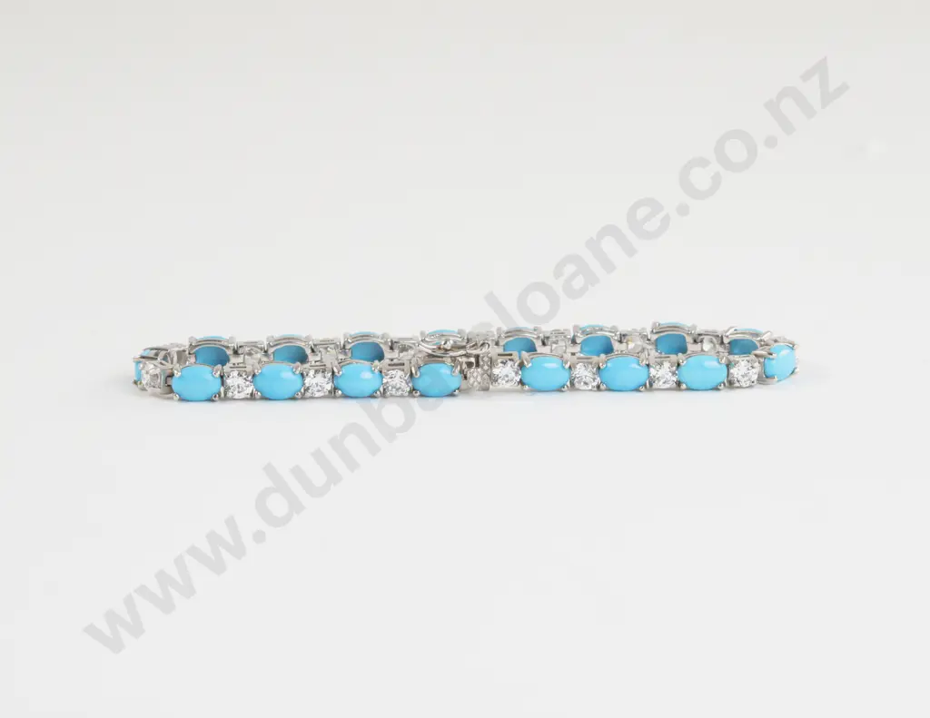 .925 Silver Turquoise and Diamond Crystal Tennis Type Bracelet Image 1++