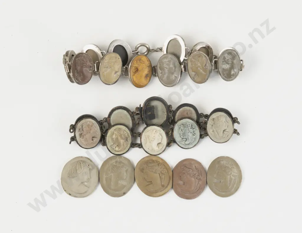Two Victorian Plated Carved Lava Cameo Bracelets Image 1++