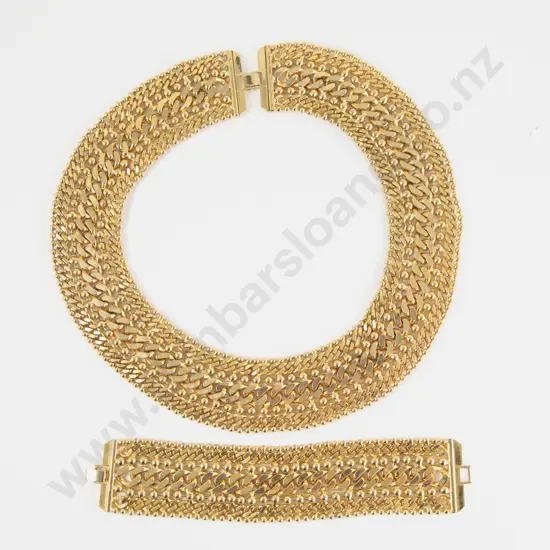 C1960's Dramatic Gold Plated Collar Necklace and Matching Cuff Bracelet