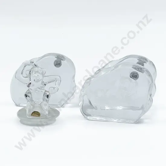 Three Crystal Disney Paperweights and other