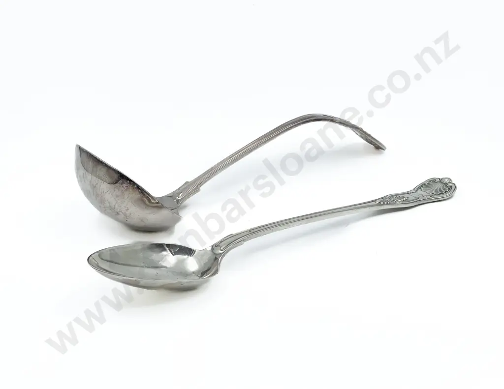 S/P Kings Pattern Ladle and Serving Spoon with Pair of S/P Candle Sticks Image 1++