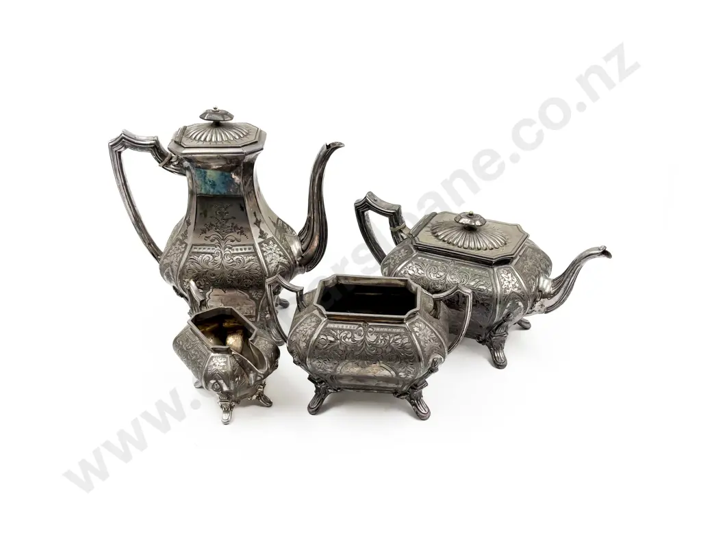 Four Piece Ornate S/P Tea and Coffee Set Image 1++