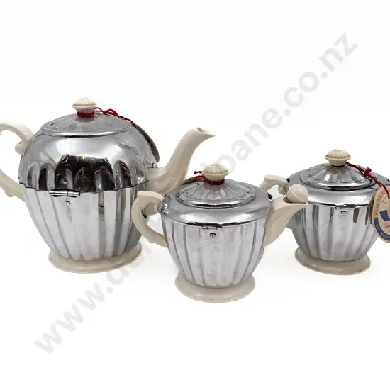 Heat Master Deluxe Ceramic and Plated Three Piece Tea Set