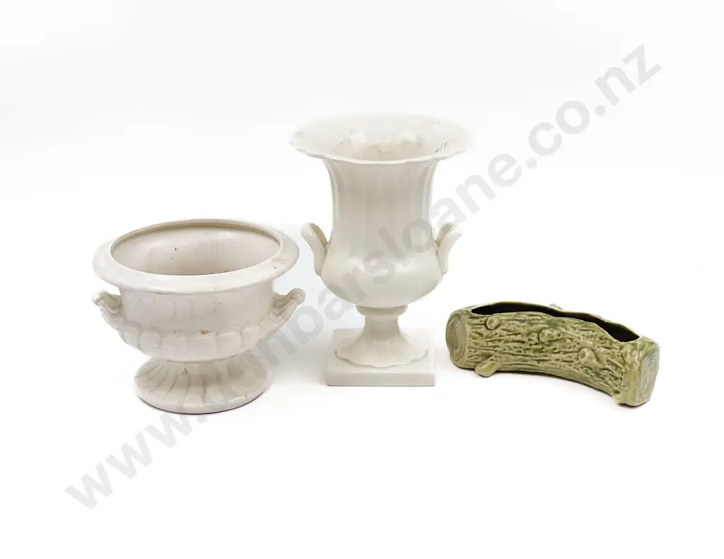 Crown Lynn White Glazed Vase with Beswick Vase and Temuka Flower Trough Image 1++