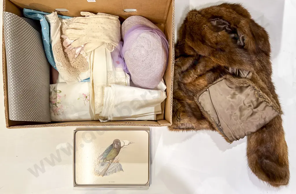 Fur Stole and Assorted Costume and Linen Image 1++
