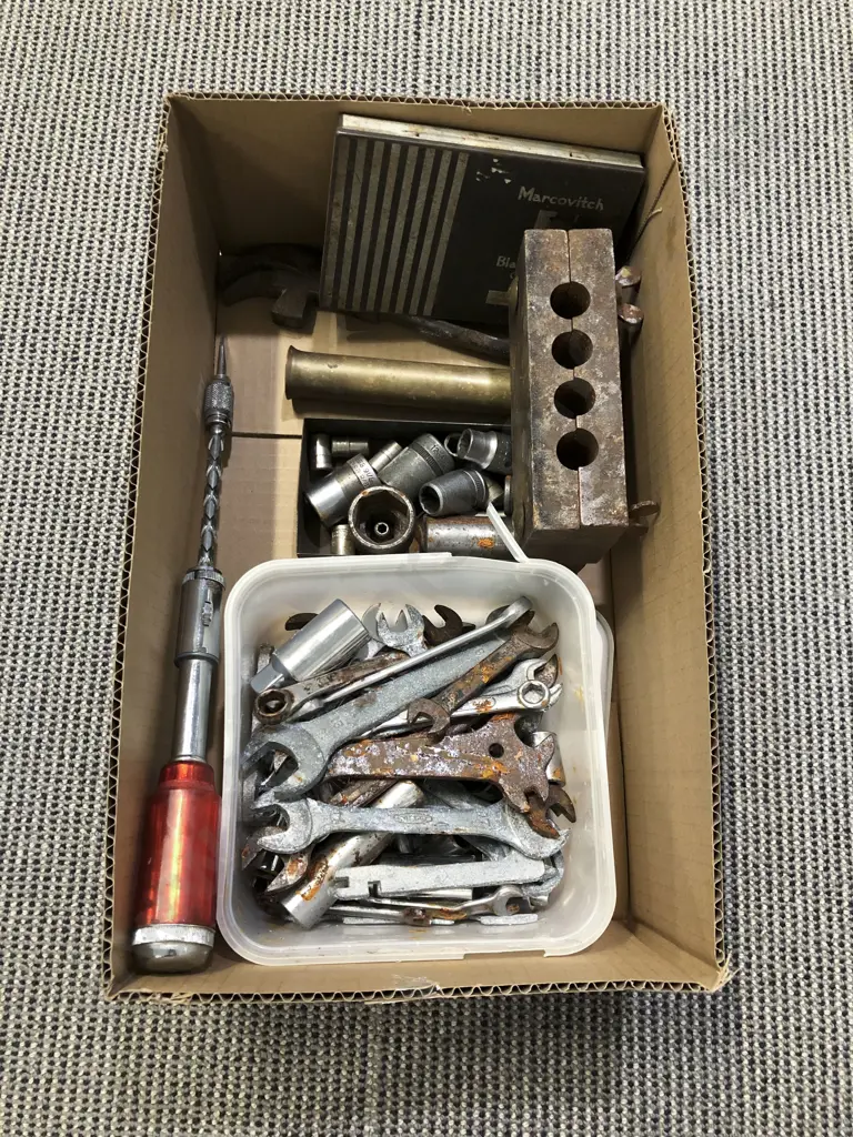Box of Assorted Tools including Socket Fittings with wrenches and Assorted Image 1++