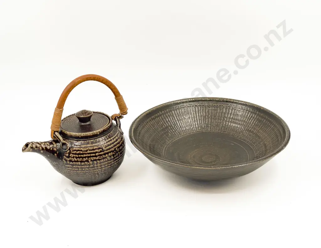 Mirek Smisek Salt Glazed Tea Pot and Pedestal Bowl (Faults) Image 1++