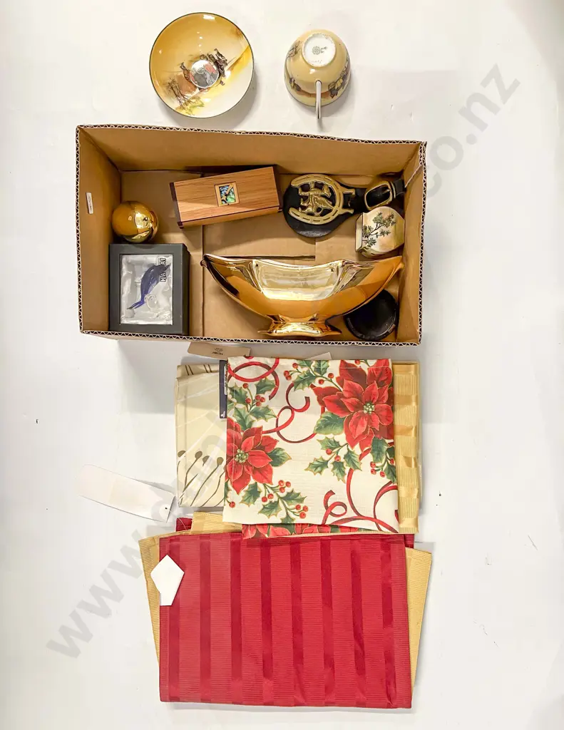 Qty of Assorted China With As New Table Linen and Ornaments Image 1++