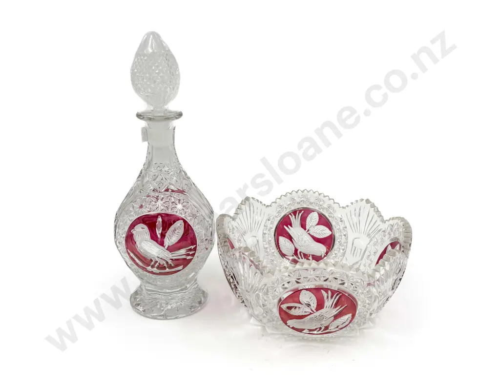 Ruby Flashed Crystal Bowl and Decanted Image 1++