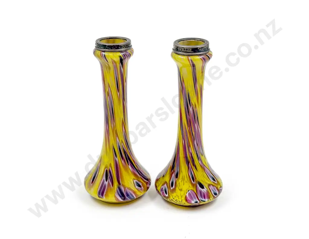 Pair of S/S Rimmed Art Glass Specimen Vases Image 1++