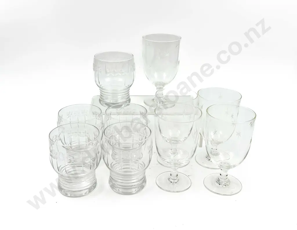 Five Stuart Crystal Tumblers and Five other Etched Glasses Image 1++