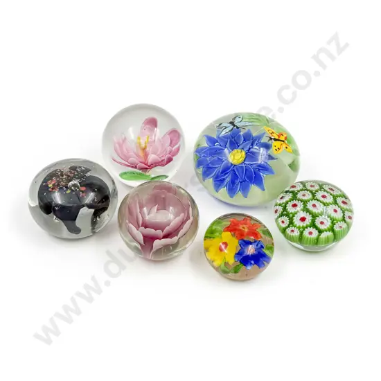 Six Assorted Art Glass Paperweights
