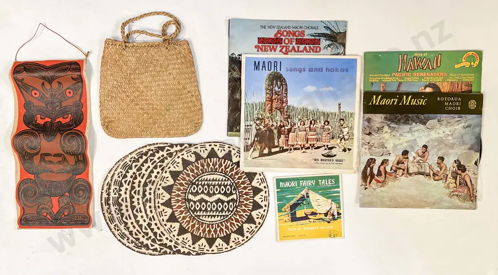 Woven Basket with Assorted Records and Woven Bags etc Image 1++