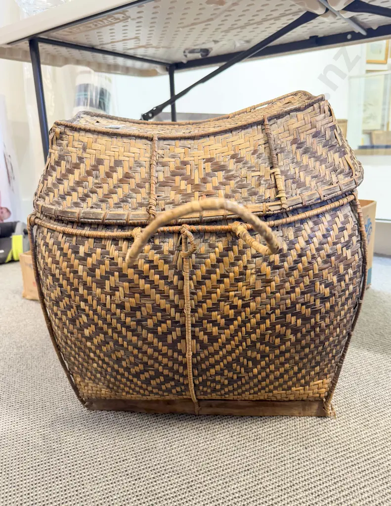 Woven Basket with Assorted Records and Woven Bags etc Image 1++
