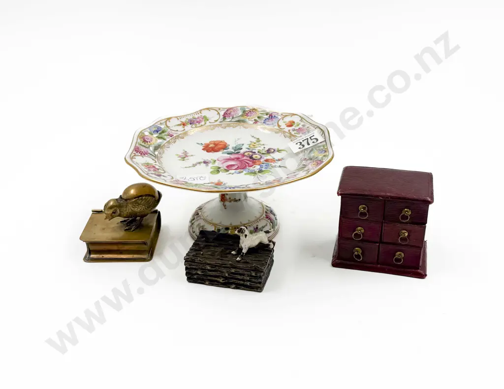 Three Vintage Novelty Stamp Boxes on Fancy China Comport Image 1++