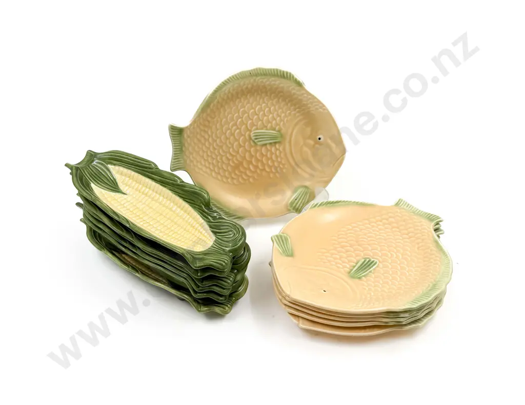 Six Shorter & Son Fish Plates and Six Corn Dishes Image 1++