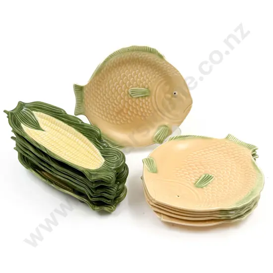 Six Shorter & Son Fish Plates and Six Corn Dishes
