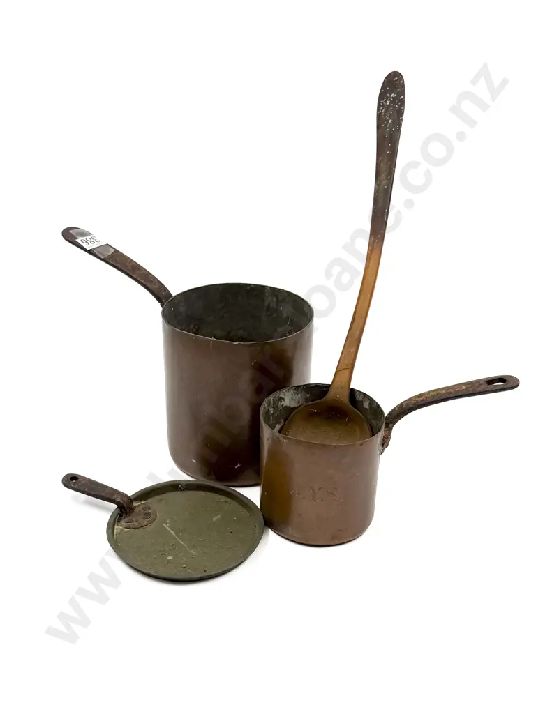 Tall Victorian Copper Cooking Pot with Small Skillet Image 1++