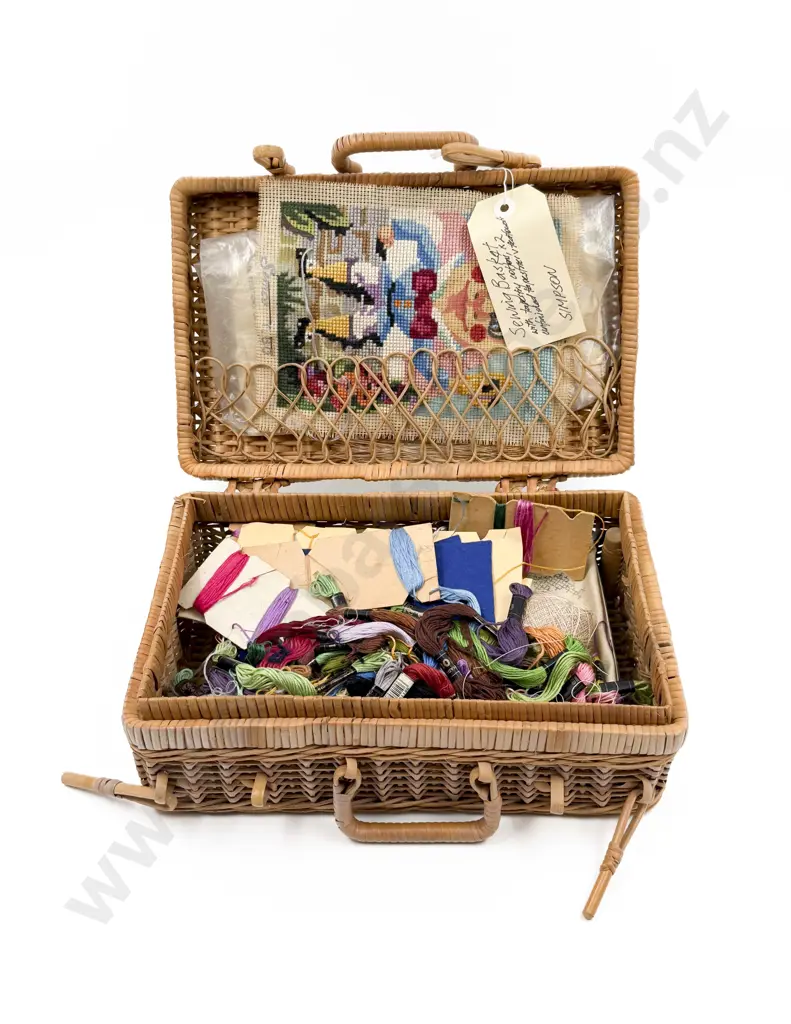 Wicker Case of Assorted Sewing Threads Etc Image 1++