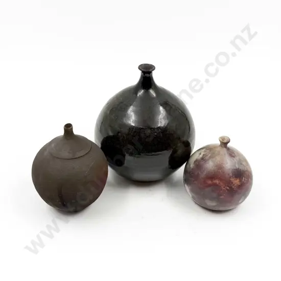 Stylized  Teapot Form Clock and Three Pottery Vases