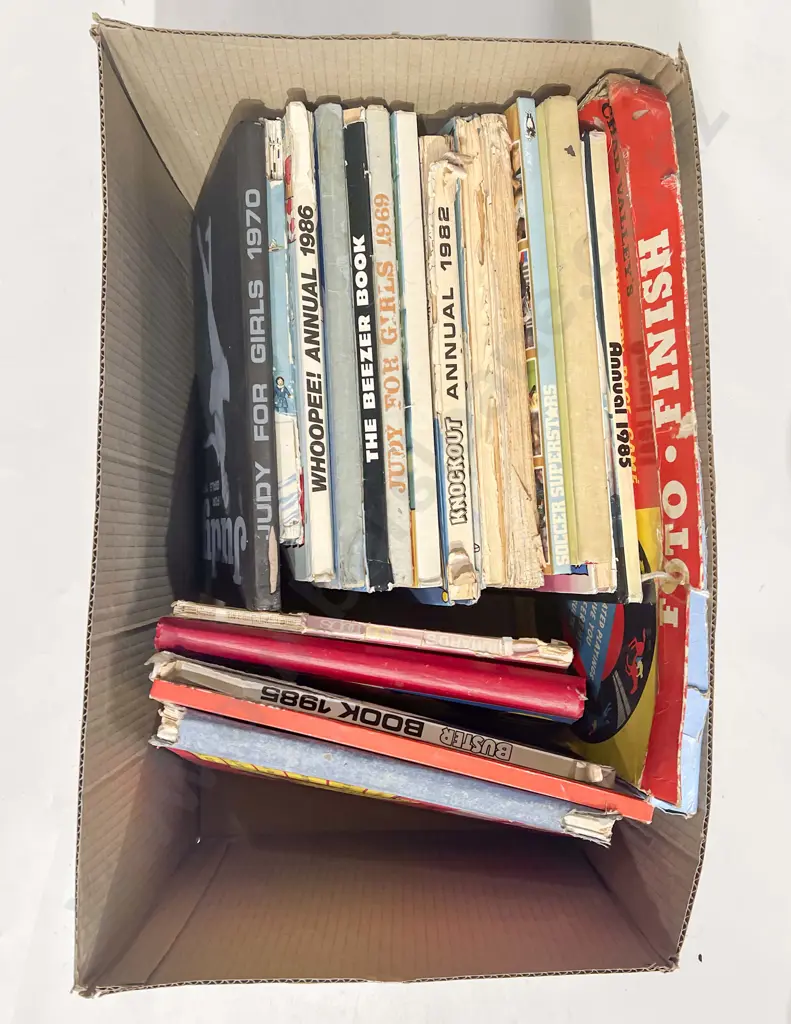 Two Boxes of Assorted Vintage Annuals and Cassette Tapes Image 1++
