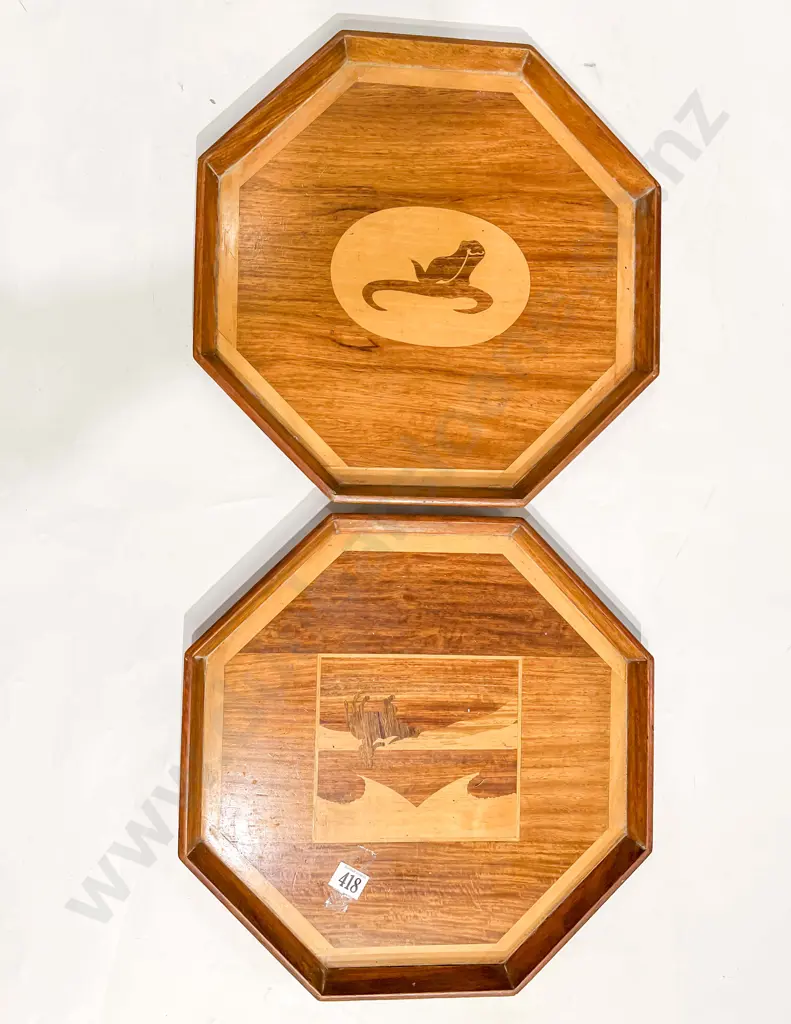 Two Octagonal Marquetry Trays Image 1++