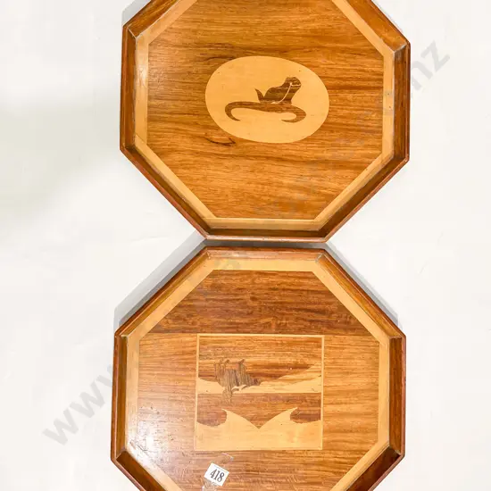 Two Octagonal Marquetry Trays
