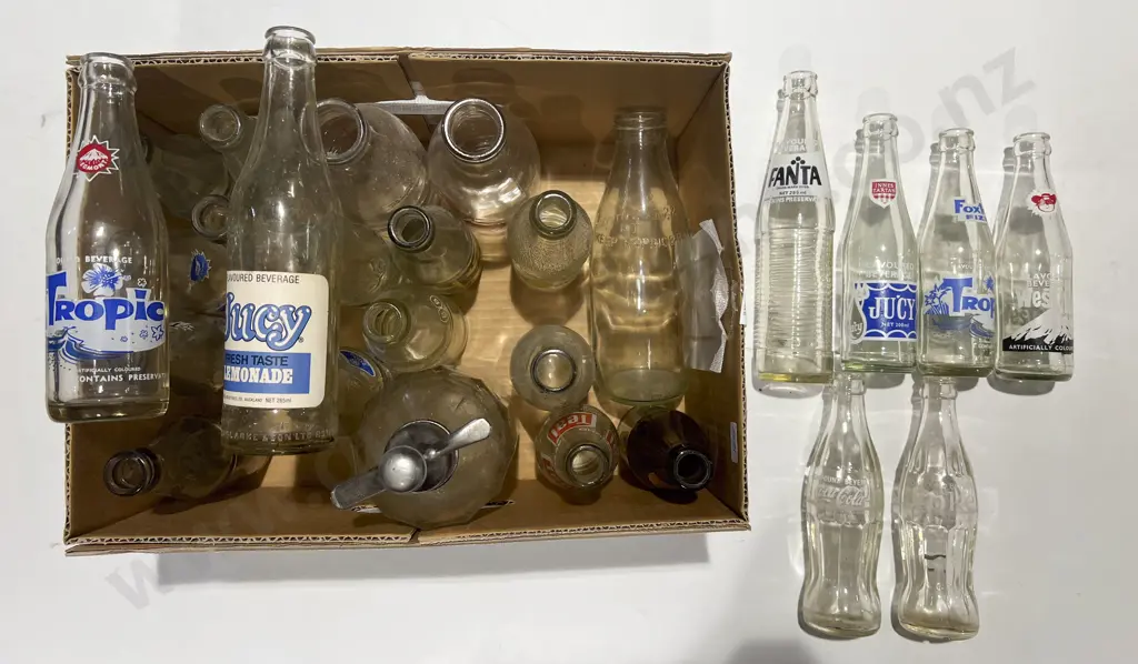 Box of Assorted Vintage Soda Bottle and Soda Syphon Image 1++