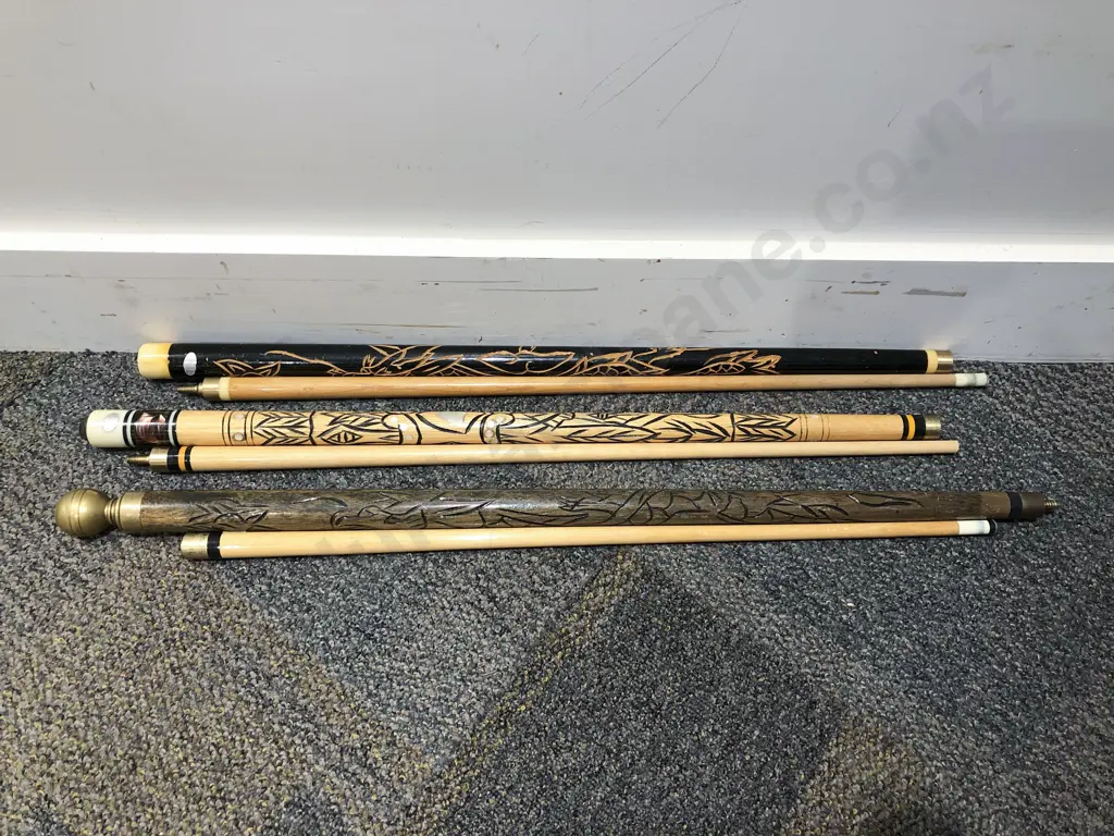 Three Assorted Pool Cues Image 1++