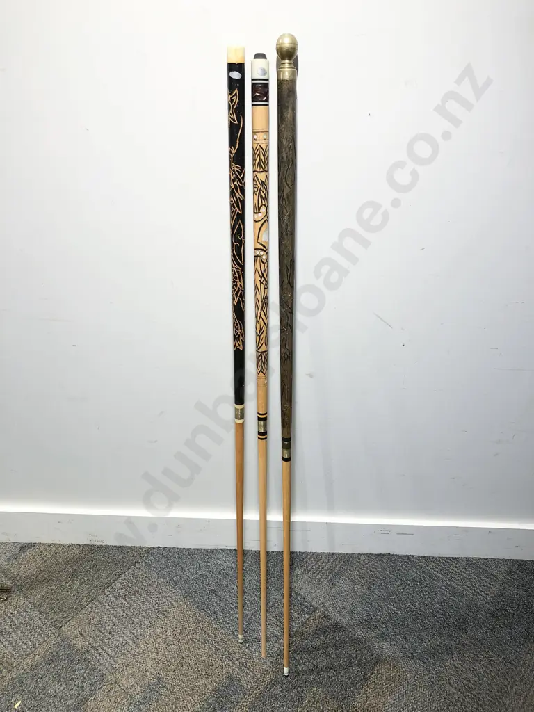 Three Assorted Pool Cues Image 1++
