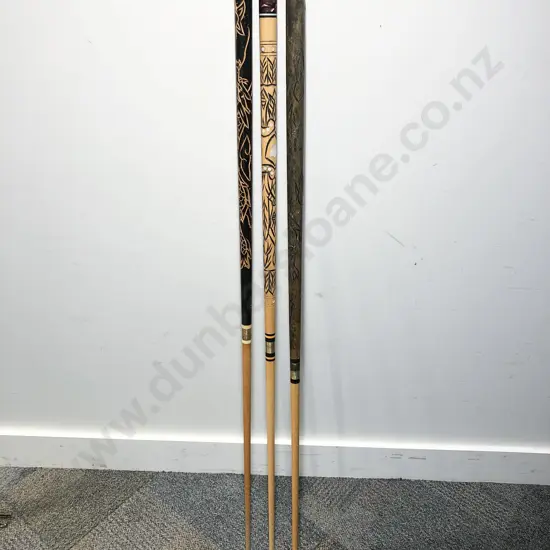 Three Assorted Pool Cues