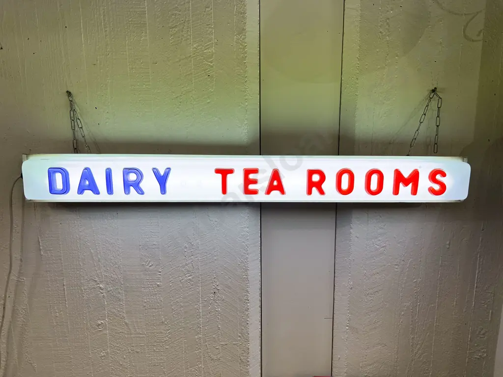 "Dairy Tea Rooms" Vintage Fluorescent Light Sign Image 1++