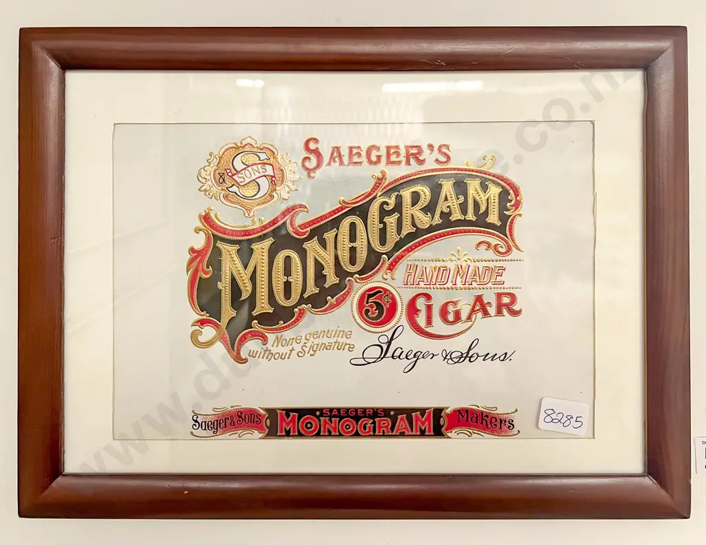 Vintage Seager's Embossed Monogram Cigar Advertising Image 1++