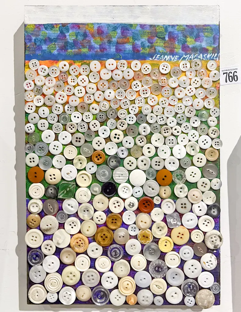 Jeanne MacCaskill - Button Sampler No I - Buttons & Mixed Media on Board Image 1++