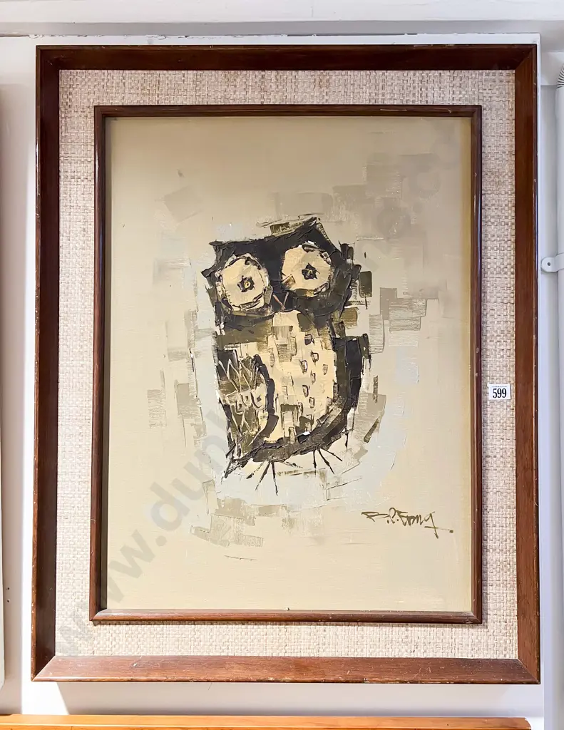 Unknown Artist - Mid C20th Owl Study - Oil on Canvas Image 1++