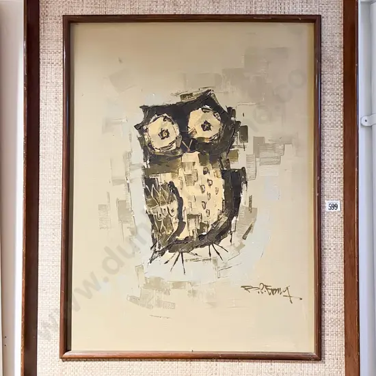 Unknown Artist - Mid C20th Owl Study - Oil on Canvas