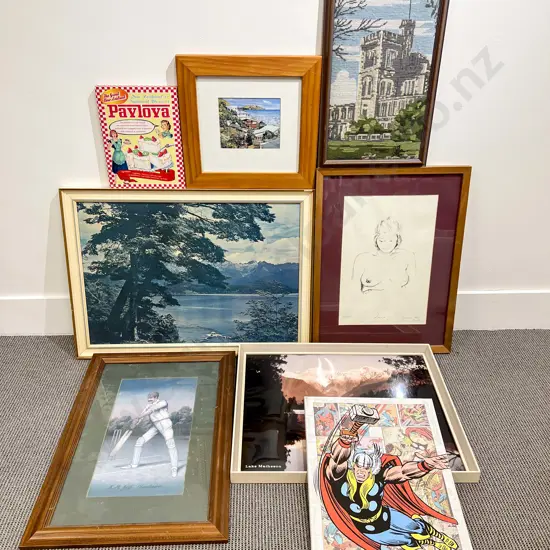Box of Assorted Framed Works Etc