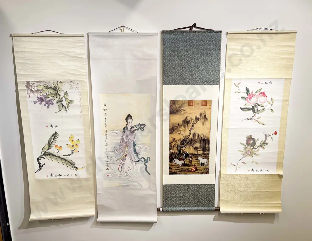 Four Assorted Hand Pianted Scrolls Image 1++