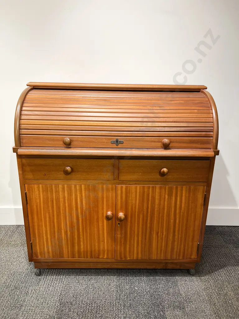 Small Proportion Roll Top Desk with Fitted Interior & Working Slide Image 1++