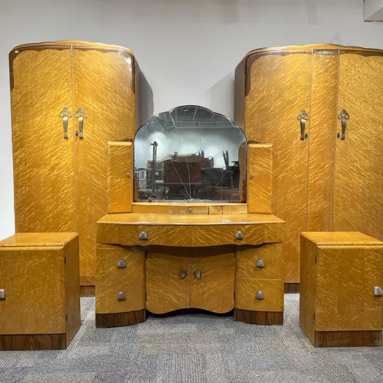 Post War Glam Birds Eye Maple Bedroom Suite