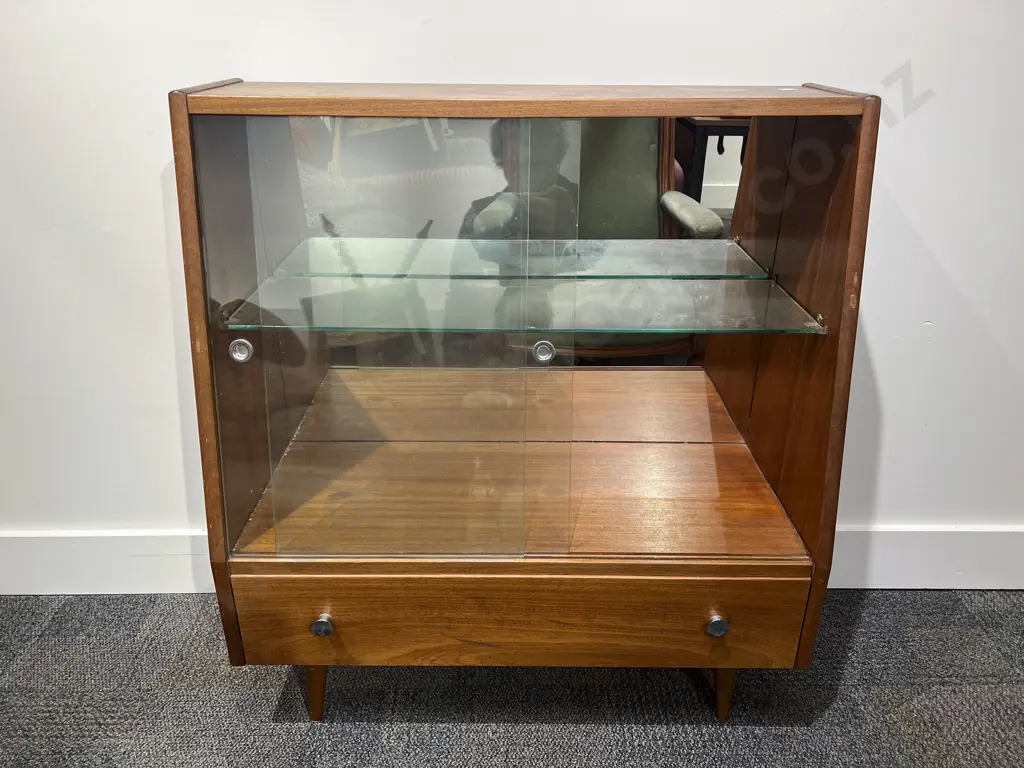 Mid Century Single Drawer Sloping Display Cabinet Image 1++