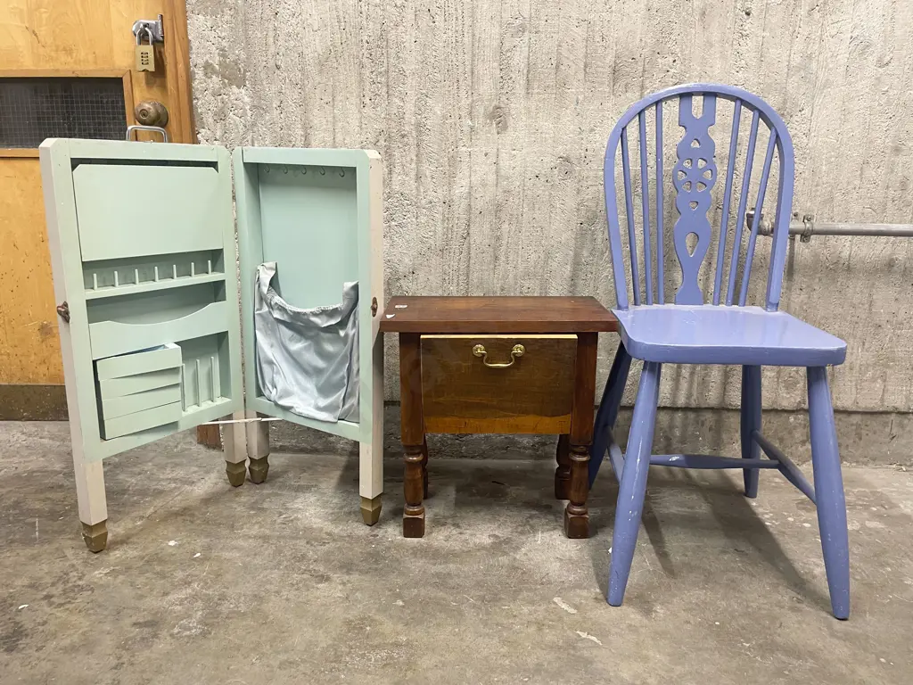 Stick Back Chair Stool & Folding Sewing Table Image 1++