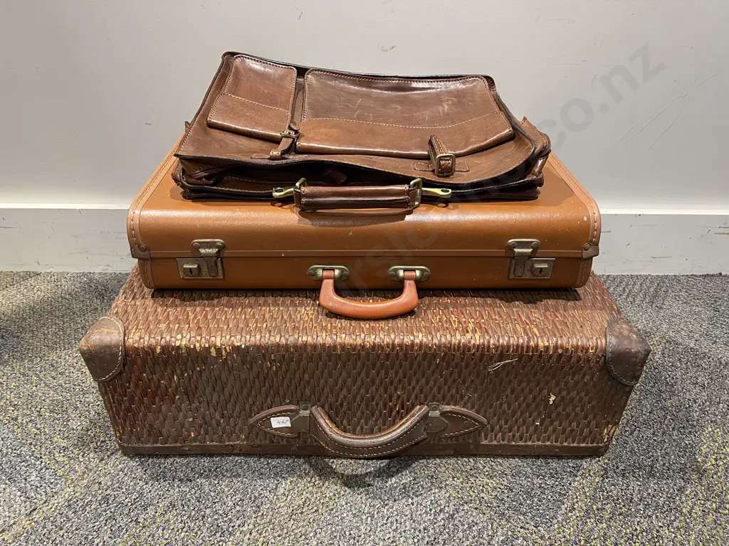 Leather Satchel & Two Assorted Suitcases Image 1++