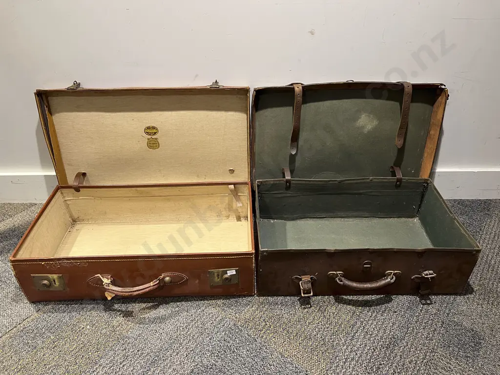 Two Vintage Leather Suitcases Image 1++