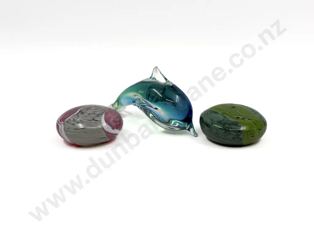 Art Glass Dolphin and Two Paperweights Image 1++
