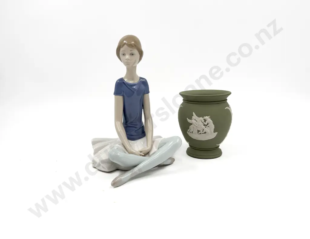 Seated Lladro Figure with Small Wedgwood Vase Image 1++