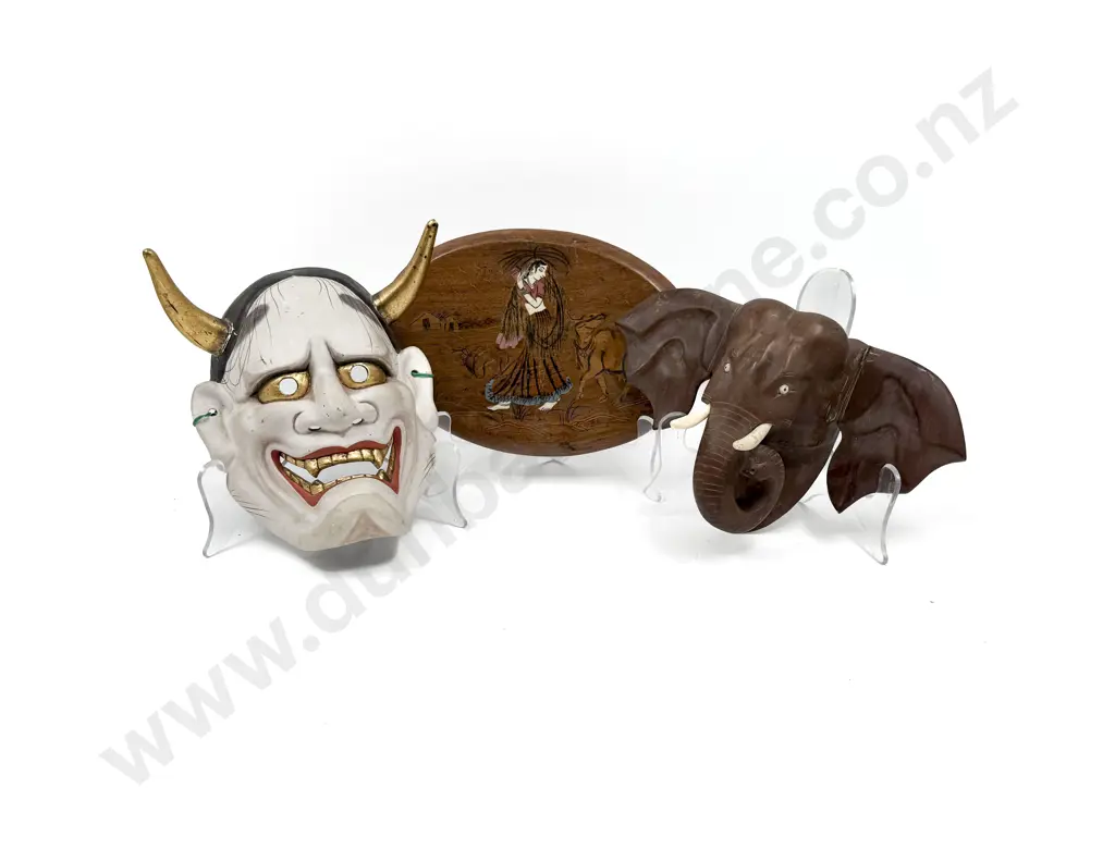 Vintage Japanese Mask together with Elephant Wall Hanging and other Plaque Image 1++
