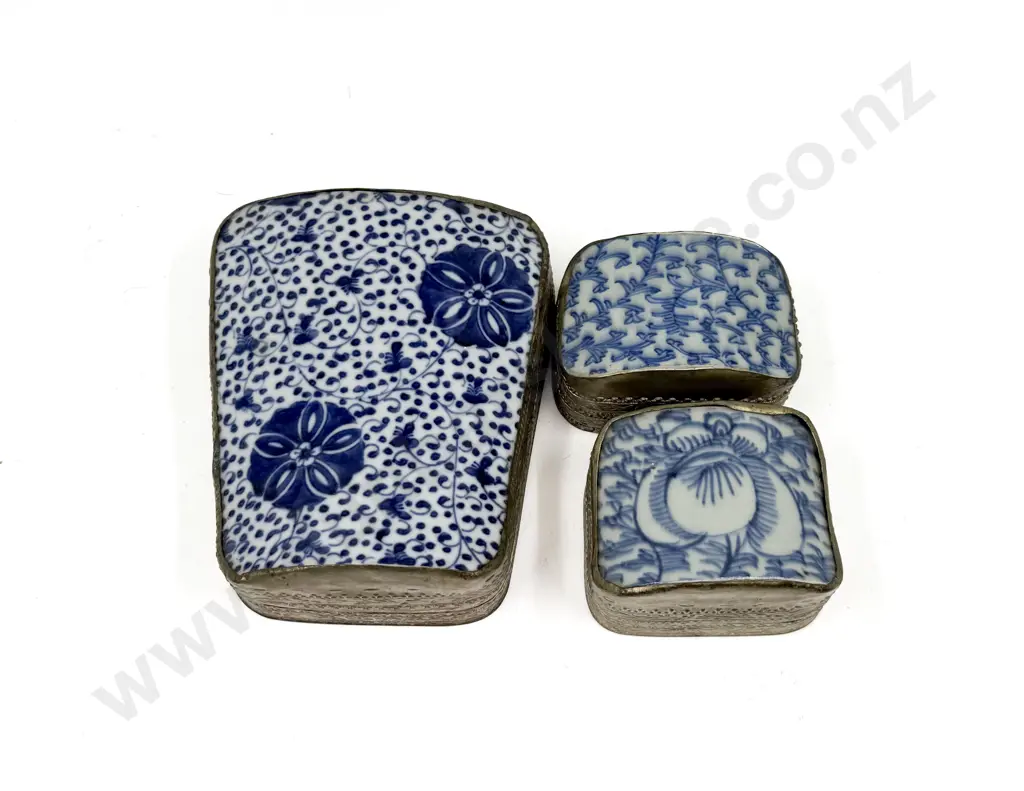 Three Assorted Blue and White Chinese Shard Boxes Image 1++