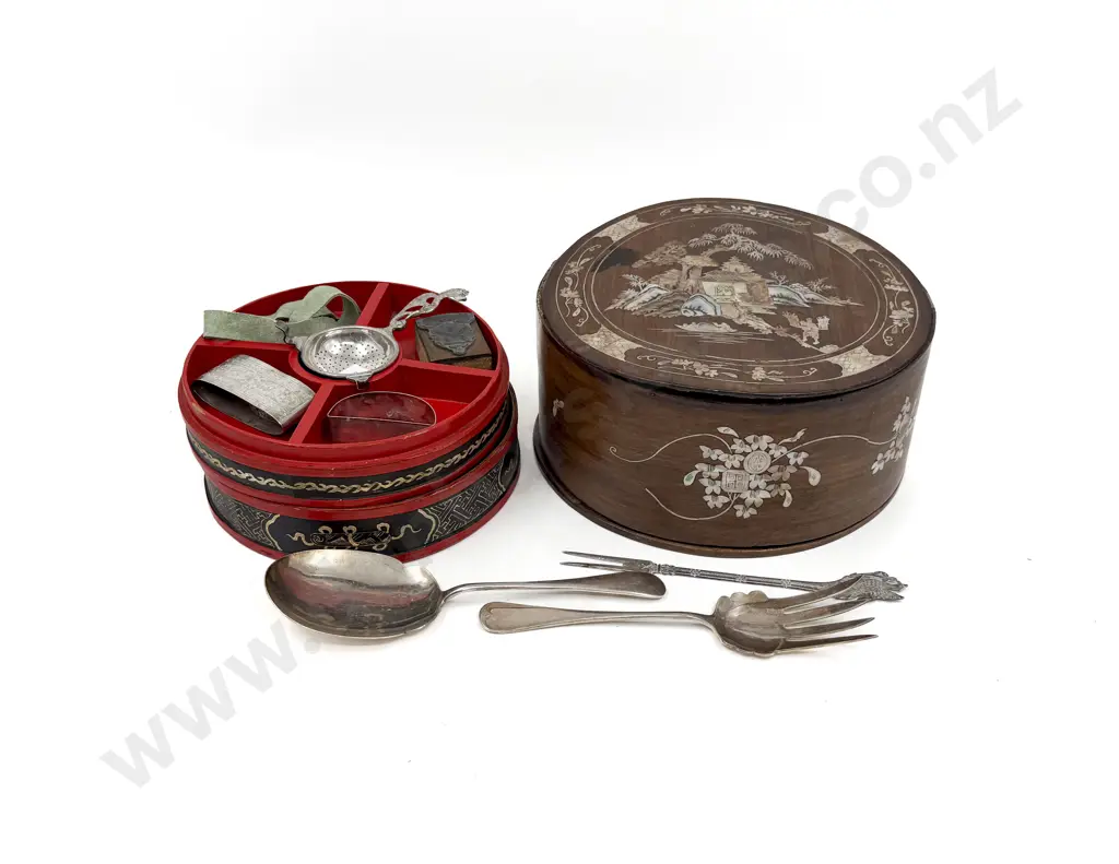Inlaid Sewing Box (faults) Together with Lacquered box and Assorted Image 1++