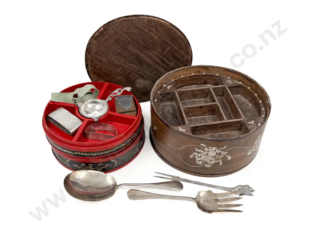 Inlaid Sewing Box (faults) Together with Lacquered box and Assorted Image 1++